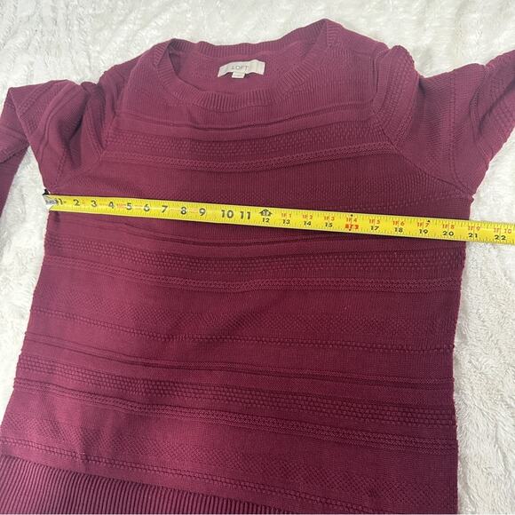 Loft Size L Burgundy Cotton Crew Neck Cable Pullover Sweater Business Casual - Picture 9 of 11
